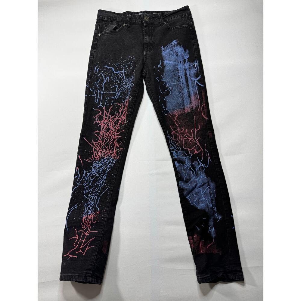 Waimea‎ Youth Boy's Skinny Fit Paint Splatter Black  Jeans - Size 18 (30x29)*